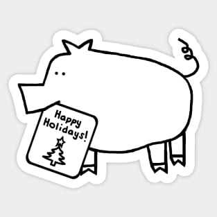 Cute Christmas Pig says Happy Holidays Line Art Sticker